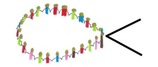 Eine Fischform mit gemalten kleinen Menschen